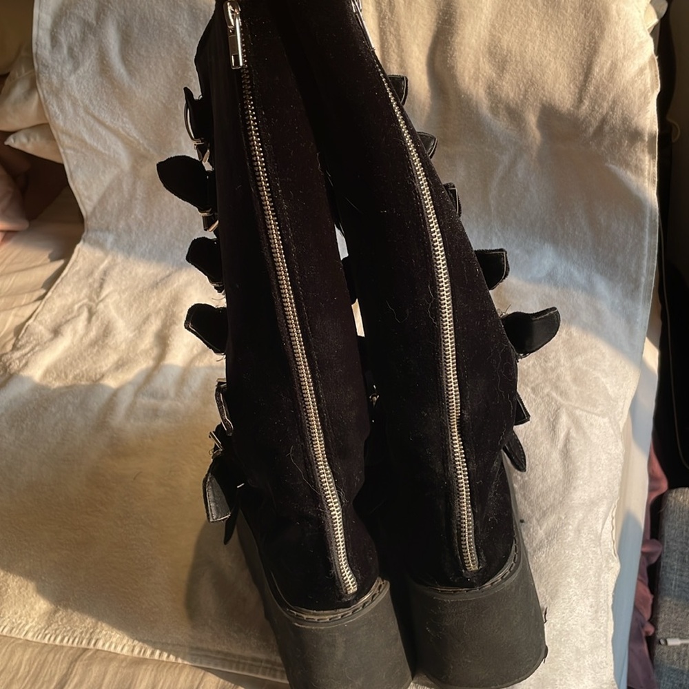 Demonia Knee High Boots Velvet Black Goth - image 3
